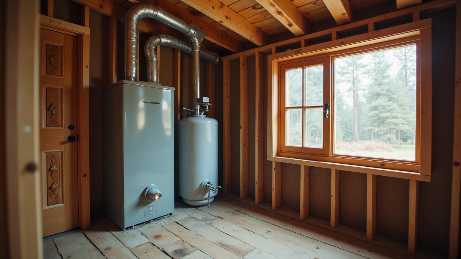 High-efficiency propane furnace installation in rural home
