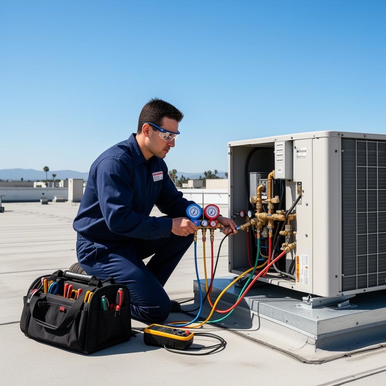 HVAC Penguin technician performing a 21-point furnace inspection in Turlock, CA