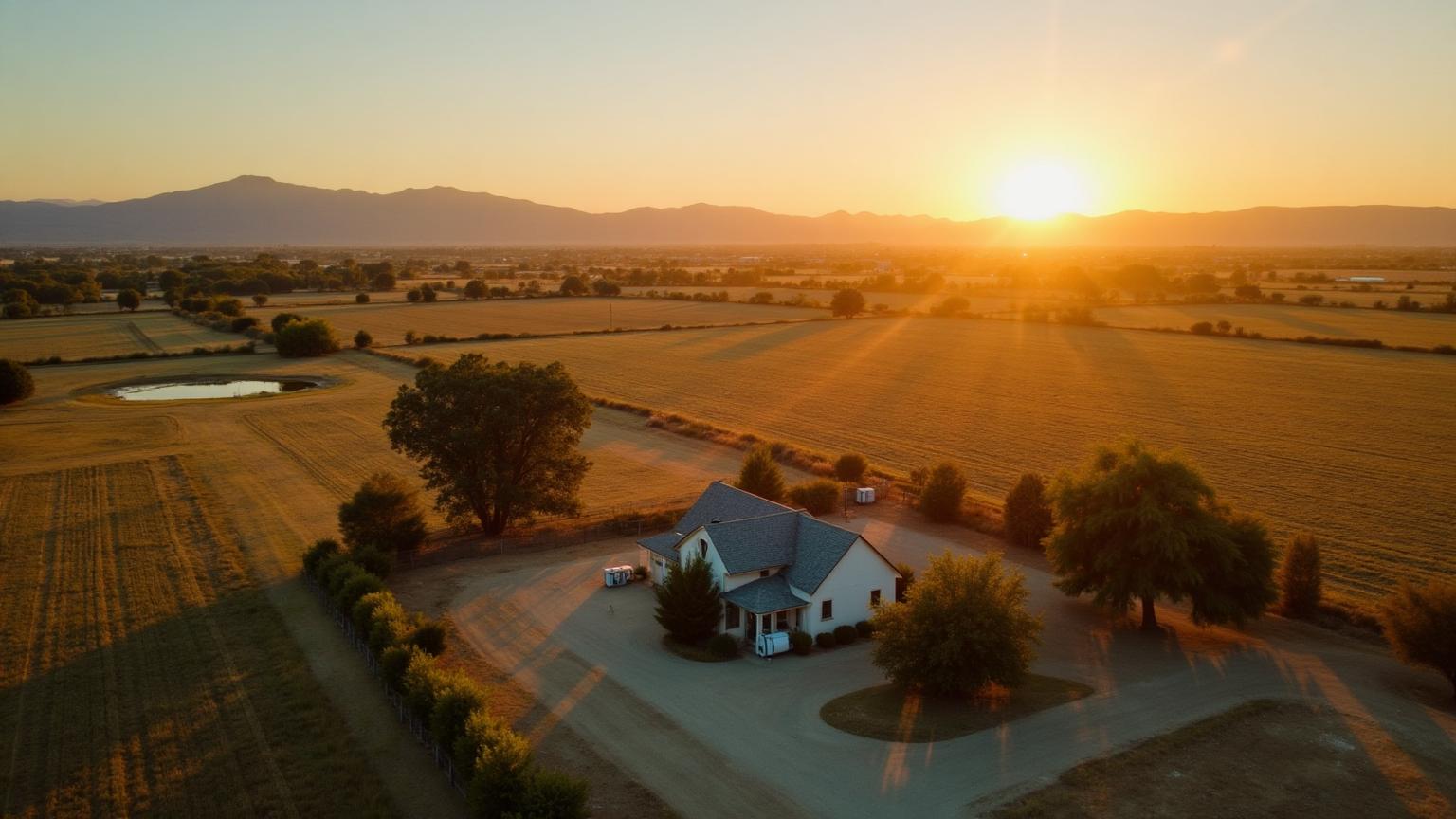 Aerial view of rural Newman property with HVAC equipment
